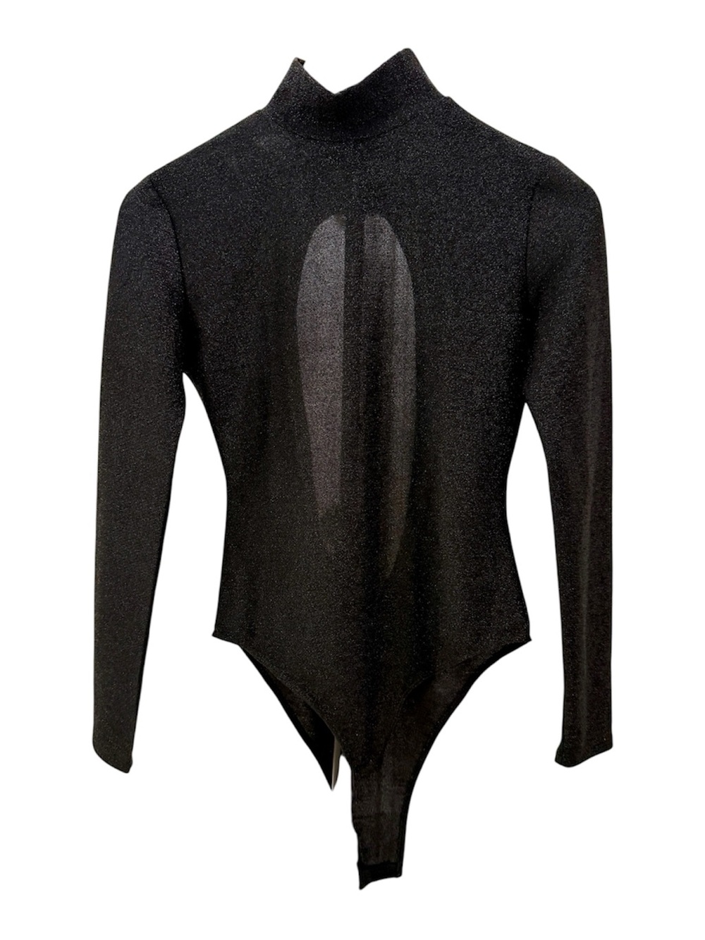 Blank NYC Women Black Bodysuit Mock Neck Open Panel on the Back Long-Sleeve